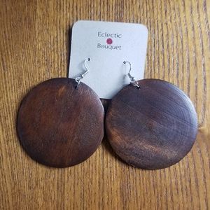 Dark Brown Disc Wood Earrings